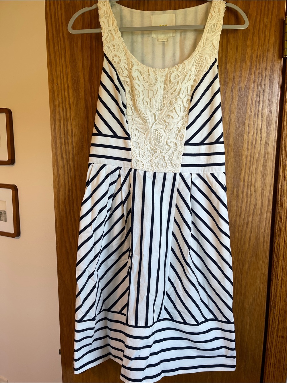 Maeve White & Navy Lace-Front Striped Sundress